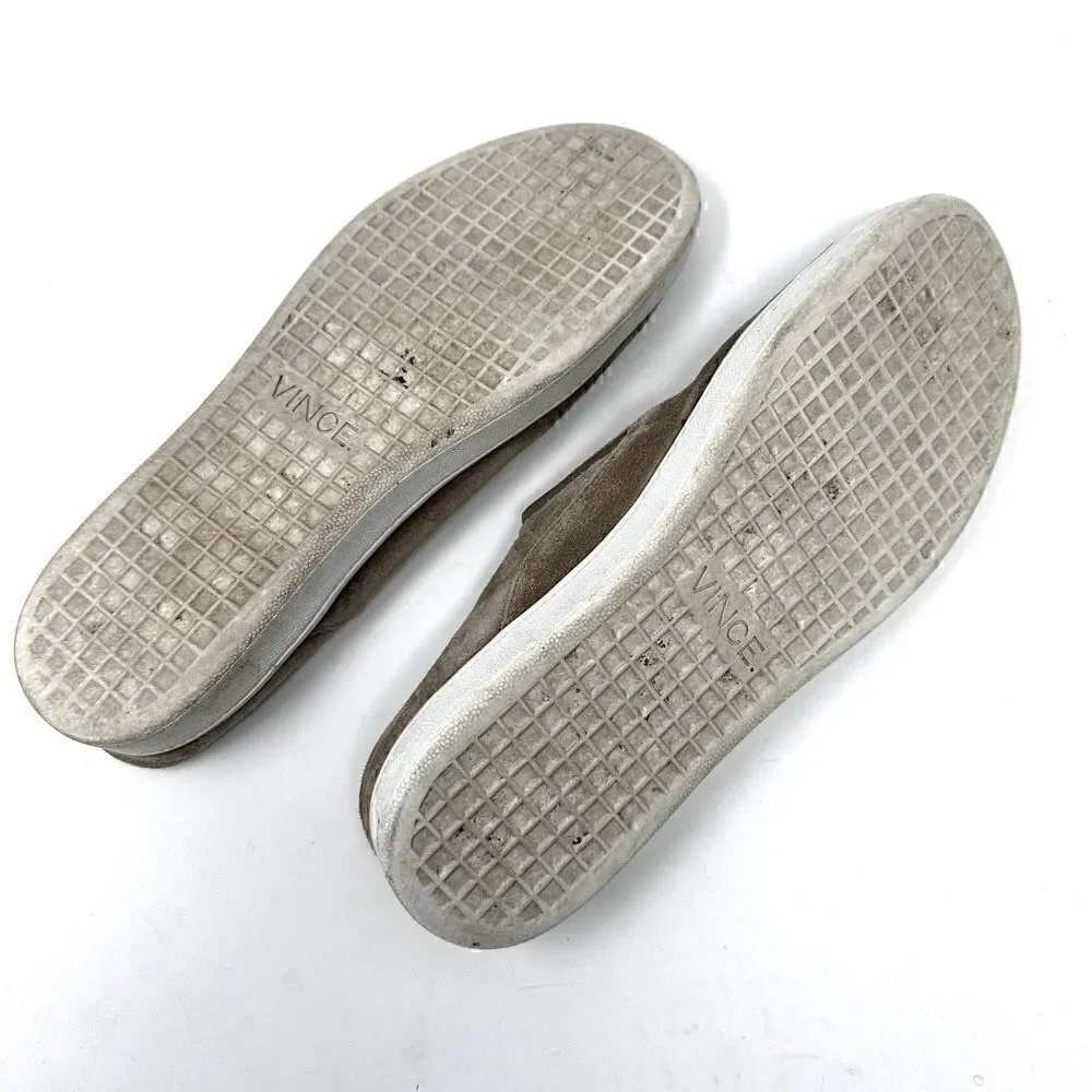 Vince Womens Verrel-2 Brown Beige White Low Top‎ Suede Slip On Sneakers Size 8